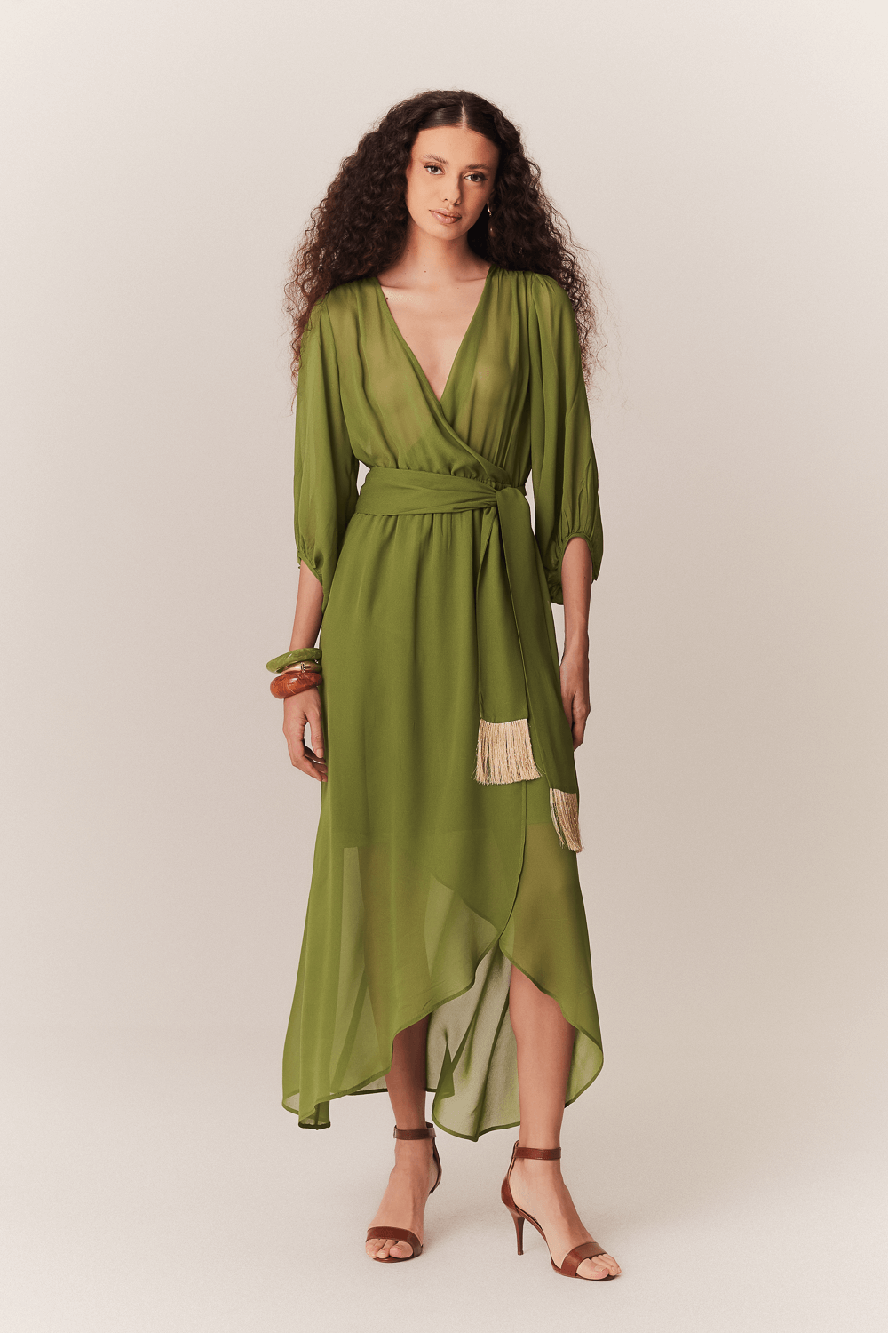 VESTIDO MIDI TRANSPASSADO CHIFFON FERNANDA VERDE FastStore PDP